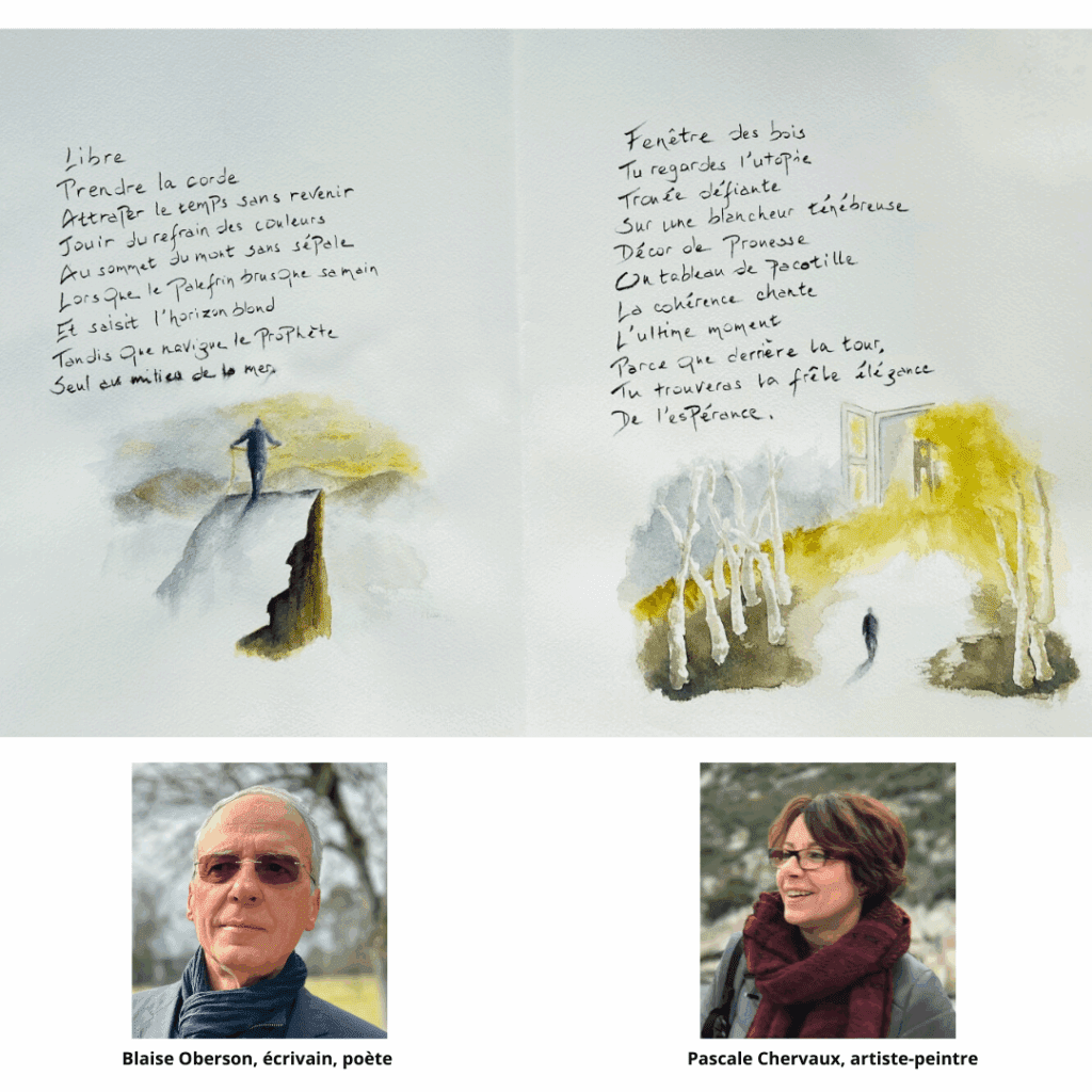 alt="Deux aquarelles illustrant les poèmes Libre et Fenêtre des bois, créées pour le festival Résister, mêlant poésie et aquarelle."