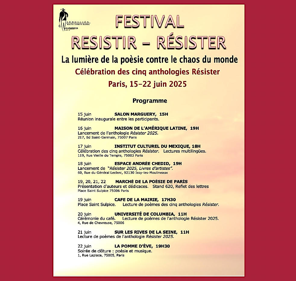 Programme complet du festival "Resister", la lumière de la poésie contre le chaos du monde 