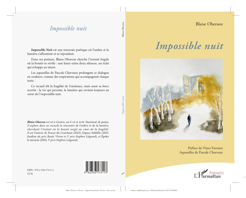 Alt =" la page de couverture du nouveau recueil de Blaise Oberson "Impossible Nuit"