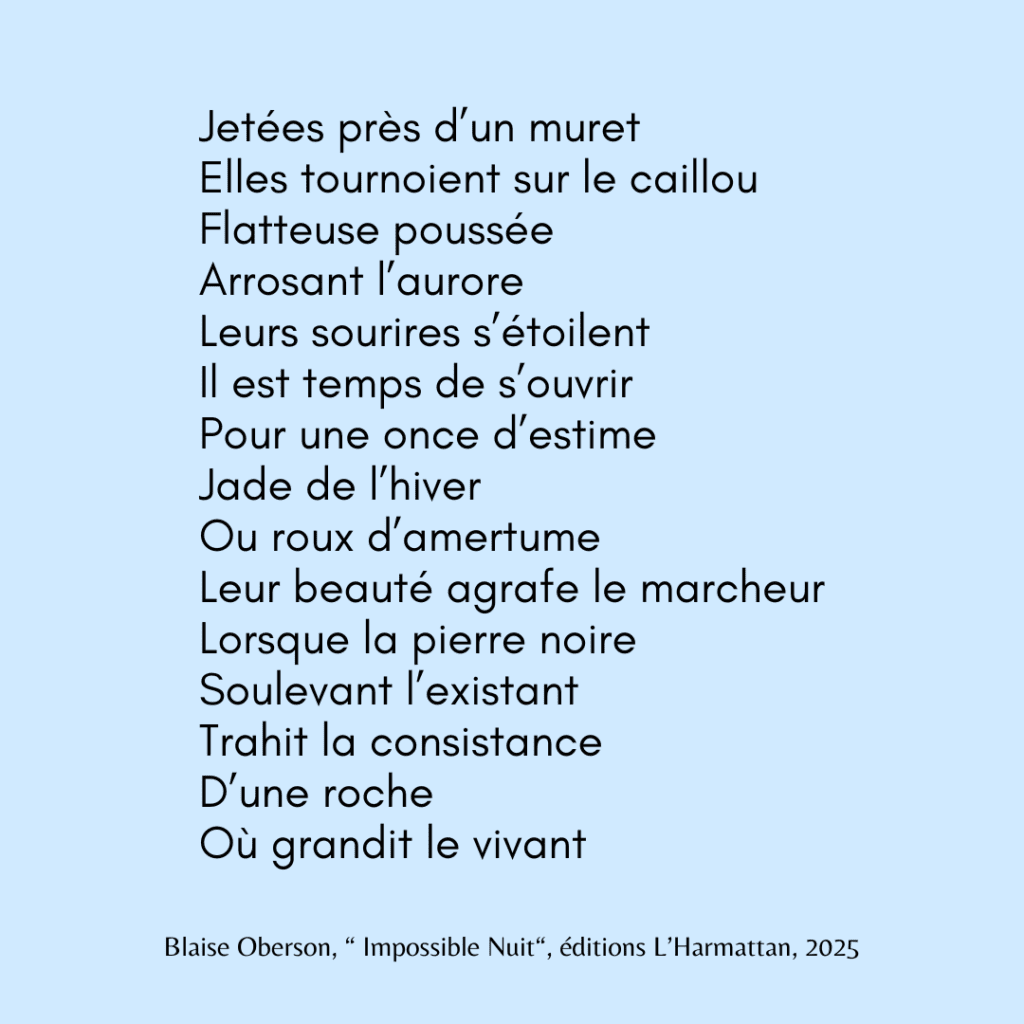 Alt ="poème extrait du recueil Impossible Nuit de Blaise Oberson publié aux éditions l'Harmattan"
